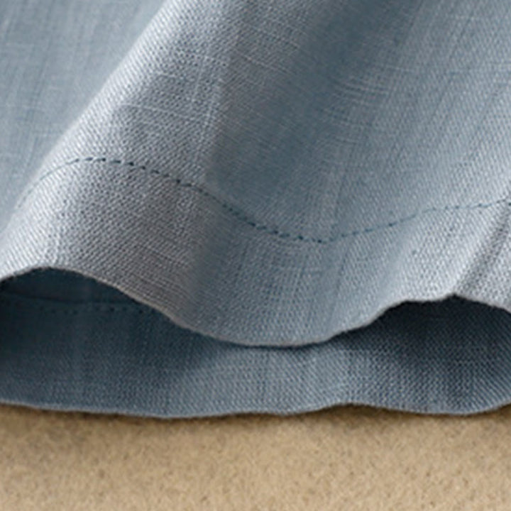 Robe mi-longue décontractée en coton et lin à col ras du cou et lacets, avec poches - image 12