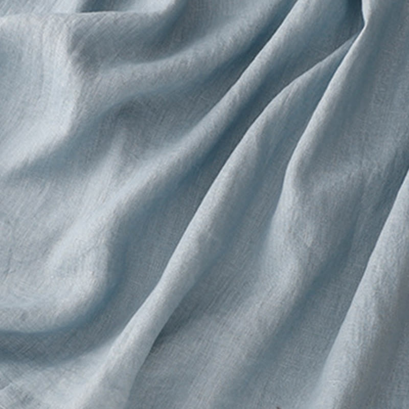 Robe mi-longue décontractée en coton et lin à col ras du cou et lacets, avec poches - image 14