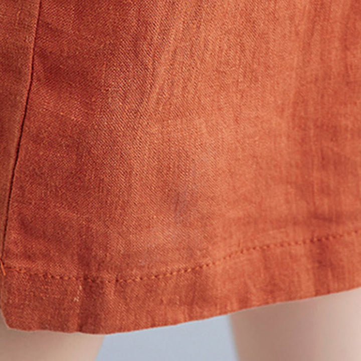 Robe mi-longue décontractée en coton et lin, couleur unie , col ras du cou, manches mi-longues, avec poches - image 22