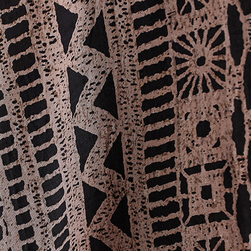 Robe mi-longue décontractée en coton et lin avec imprimé Buddha Stones, col en V, manches mi-longues et poches