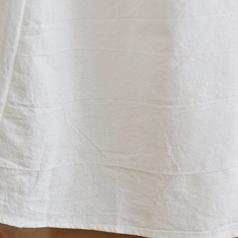 Robe mi-longue décontractée en coton et lin avec motif floral brodé Buddha Stones, col en V, manches trois-quarts - image 7