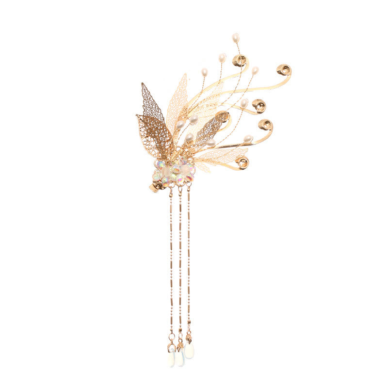Pince à cheveux traditionnelle chinoise en forme de fleur et feuille d'or Buddha Stones