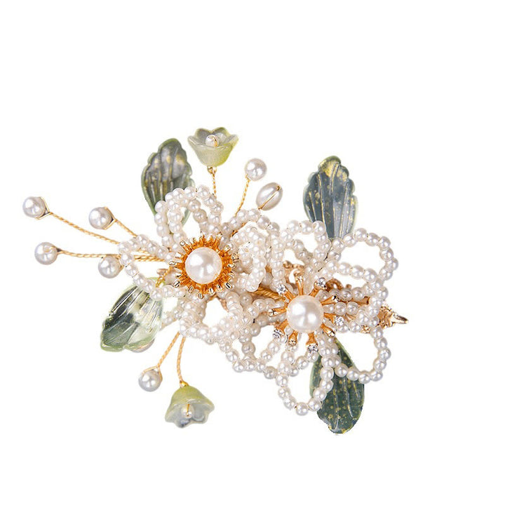 Pince à cheveux à pompon en forme de feuille et de fleur de style rétro Buddha Stones