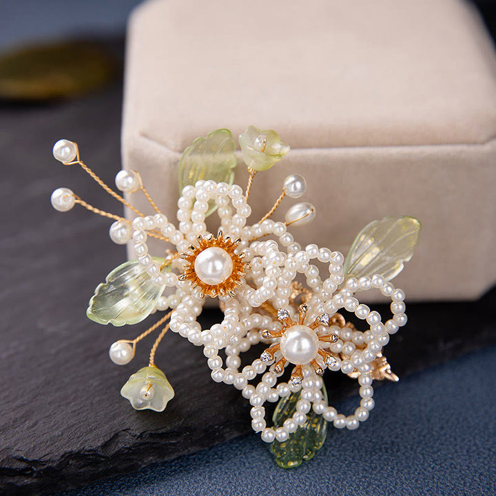 Pince à cheveux à pompon en forme de feuille et de fleur de style rétro Buddha Stones
