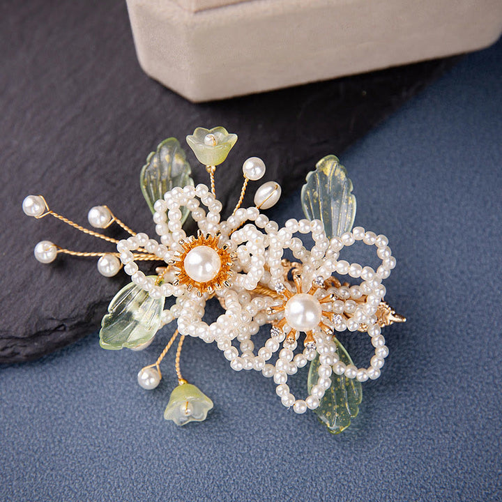 Pince à cheveux à pompon en forme de feuille et de fleur de style rétro Buddha Stones