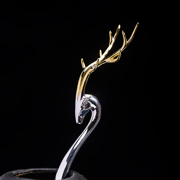 Épingle à cheveux en argent sterling 925 avec protection en forme de bois de cerf et Buddha Stones