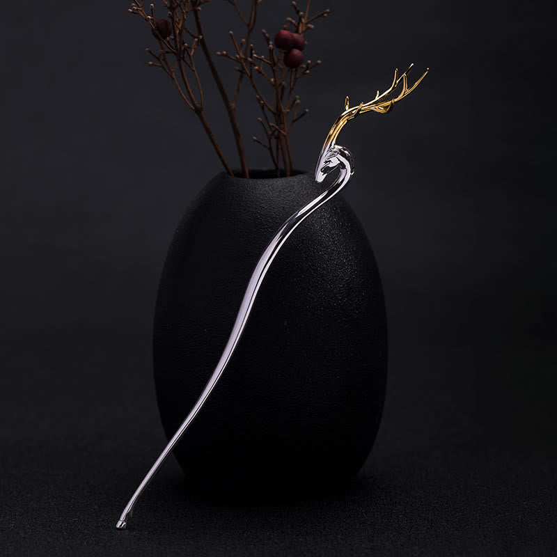 Épingle à cheveux en argent sterling 925 avec protection en forme de bois de cerf et Buddha Stones - Épingle à cheveux en bois de cerf - image 0