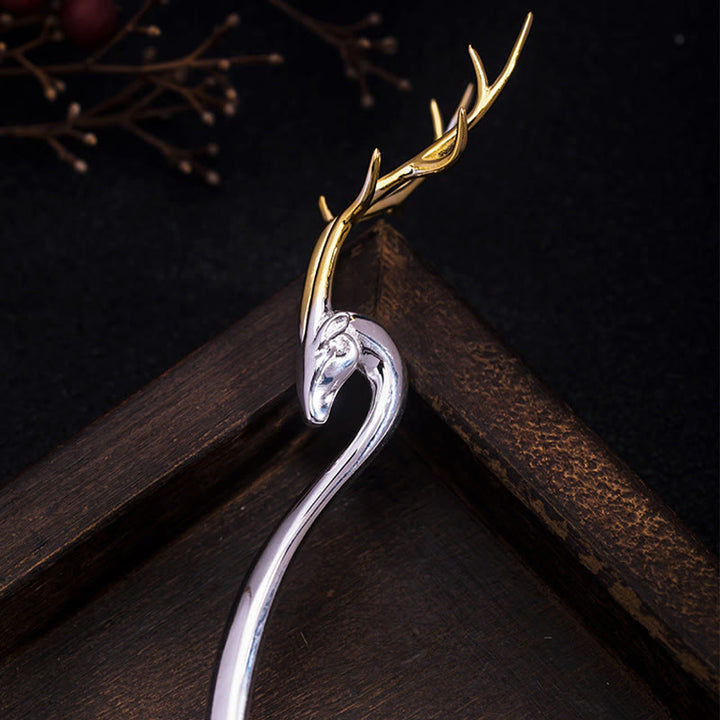 Épingle à cheveux en argent sterling 925 avec protection en forme de bois de cerf et Buddha Stones
