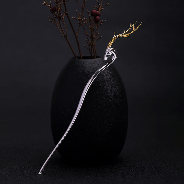 Épingle à cheveux en argent sterling 925 avec protection en forme de bois de cerf et Buddha Stones - Épingle à cheveux en bois de cerf - image 0