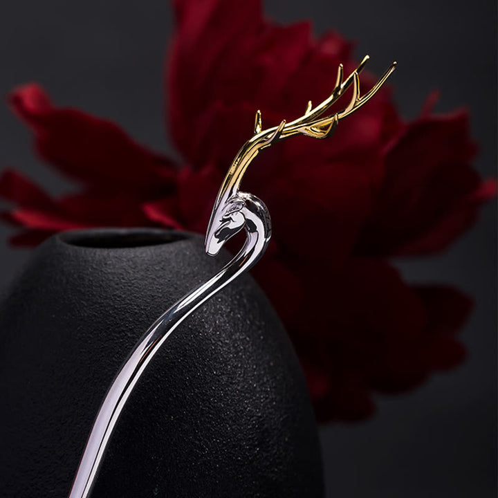 Épingle à cheveux en argent sterling 925 avec protection en forme de bois de cerf et Buddha Stones - image 1