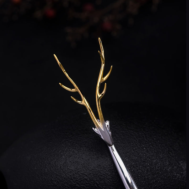 Épingle à cheveux en argent sterling 925 avec protection en forme de bois de cerf et Buddha Stones