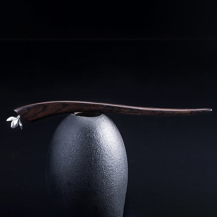 Épingle à cheveux en argent sterling 925 avec Buddha Stones et fleur de magnolia en ébène classique - image 5