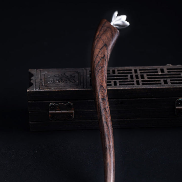 Épingle à cheveux en argent sterling 925 avec Buddha Stones et fleur de magnolia en ébène classique - image 4