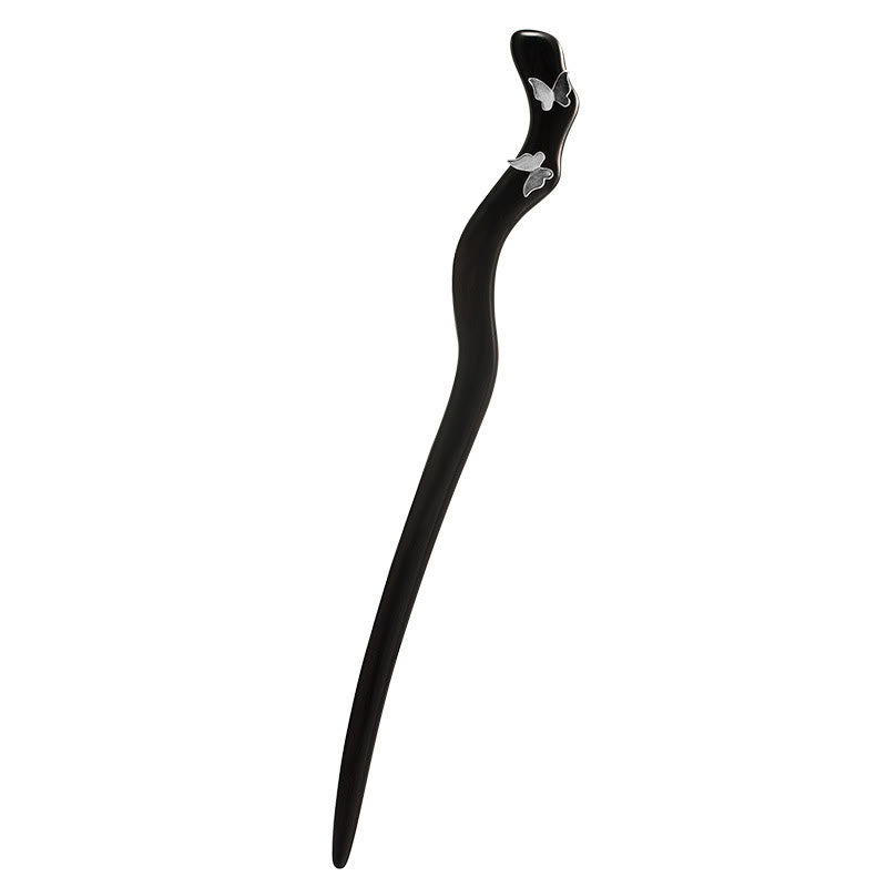 Épingle à cheveux en forme de papillon en ébène de style chinois classique en argent sterling 925 Buddha Stones - image 6