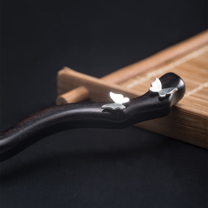 Épingle à cheveux en forme de papillon en ébène de style chinois classique en argent sterling 925 Buddha Stones - image 4