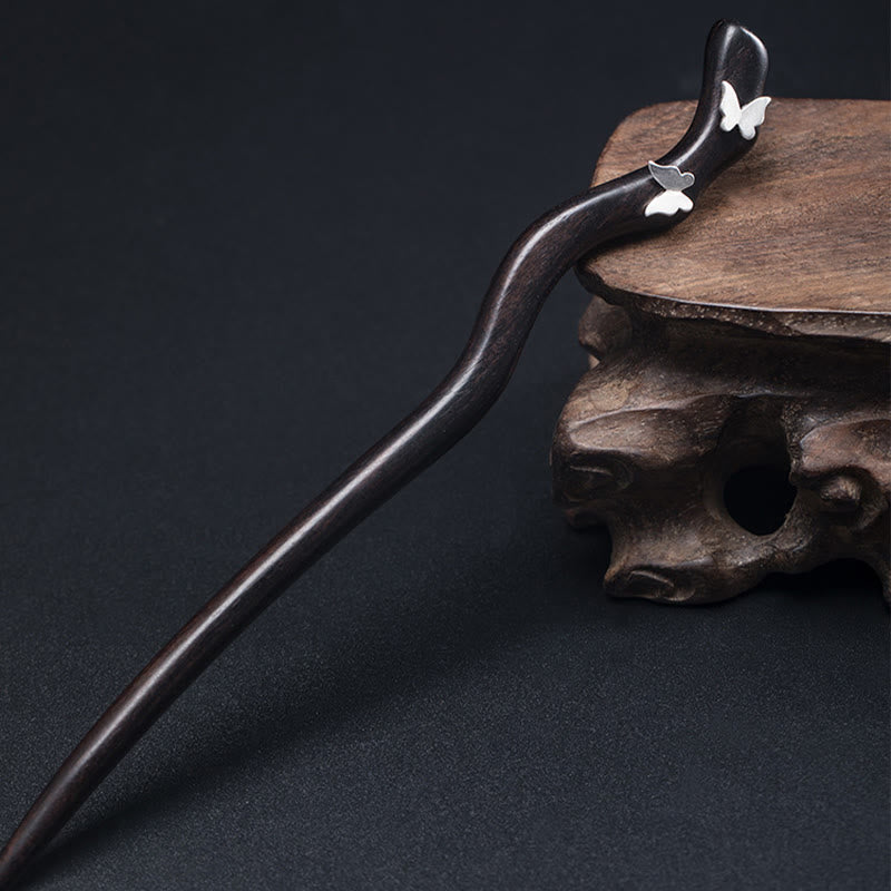 Épingle à cheveux en forme de papillon en ébène de style chinois classique en argent sterling 925 Buddha Stones - image 1
