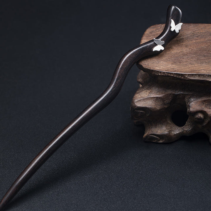 Épingle à cheveux en forme de papillon en ébène de style chinois classique en argent sterling 925 Buddha Stones - image 1
