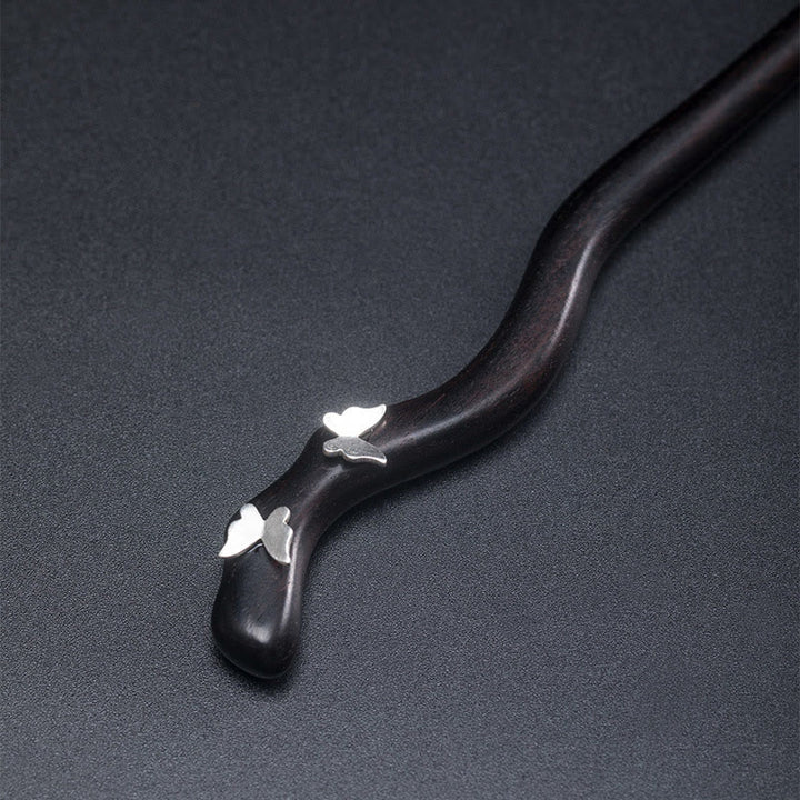 Épingle à cheveux en forme de papillon en ébène de style chinois classique en argent sterling 925 Buddha Stones