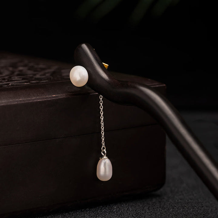Épingle à cheveux en argent sterling 925 avec Buddha Stones , style chinois classique, fleur de lotus en ébène, perle, pompon, bénédiction
