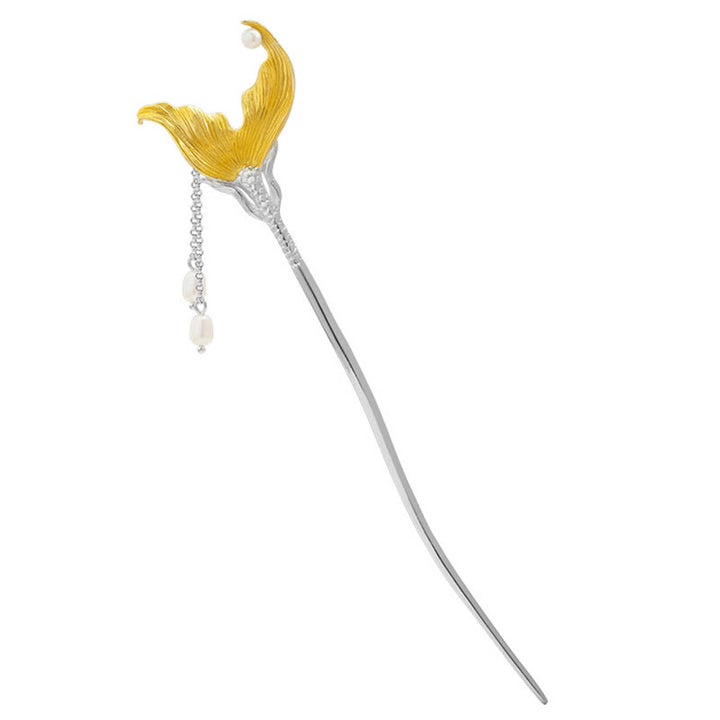 Épingle à cheveux en argent sterling 925 avec pompon en perles et queue de poisson de style chinois classique avec Buddha Stones - image 9