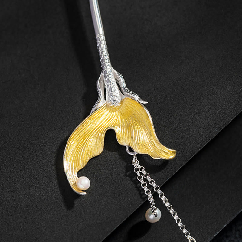 Épingle à cheveux en argent sterling 925 avec pompon en perles et queue de poisson de style chinois classique avec Buddha Stones - image 8