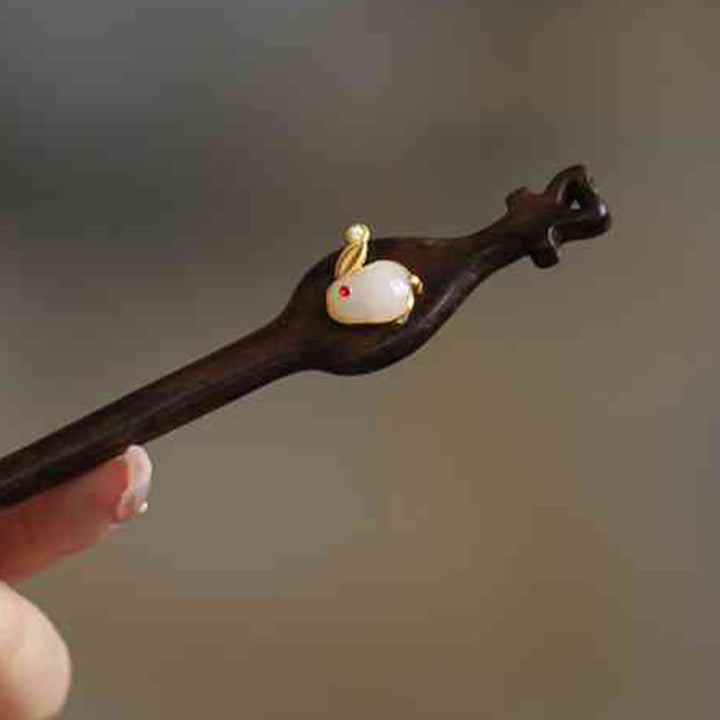 Épingle à cheveux de protection en bois de santal avec nuage de bon augure et Buddha Stones