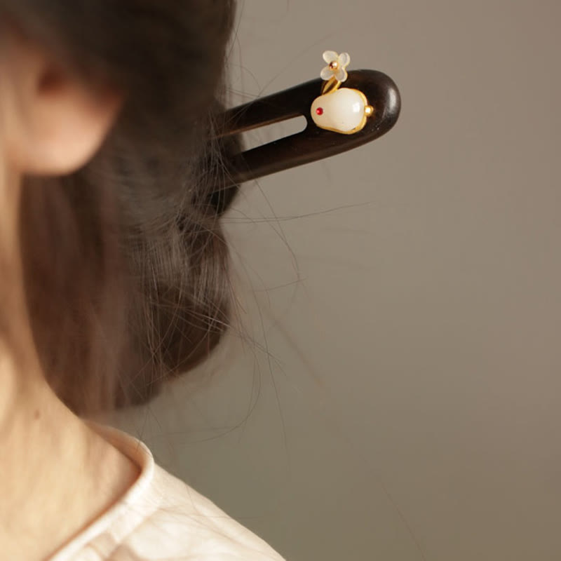 Épingle à cheveux de protection en bois de santal avec nuage de bon augure et Buddha Stones