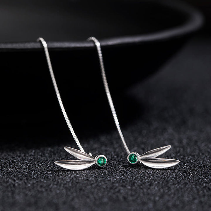 Buddha Stones d'oreilles pendantes en argent sterling 925 avec perles de zircon et feuilles de bambou - image 4