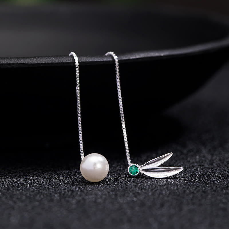 Buddha Stones d'oreilles pendantes en argent sterling 925 avec perles de zircon et feuilles de bambou - image 5