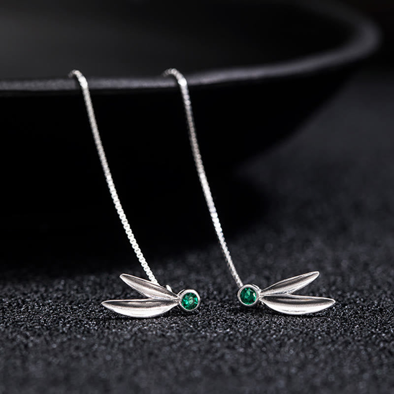 Buddha Stones d'oreilles pendantes en argent sterling 925 avec perles de zircon et feuilles de bambou - image 4