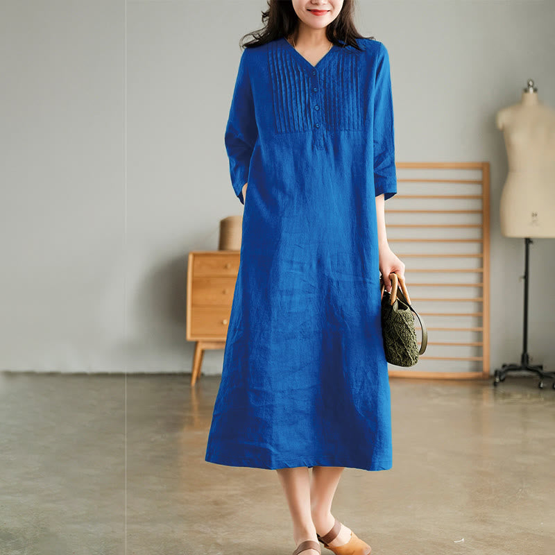Robe midi Buddha Stones à plis accordéon, col en V, manches mi-longues et poches - DodgerBlue - US12，UK/AU16，EU44 (3XL) - image 4