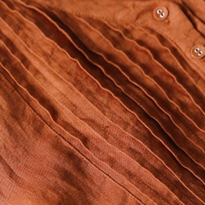 Robe midi Buddha Stones à plis accordéon, col en V, manches mi-longues et poches - image 14