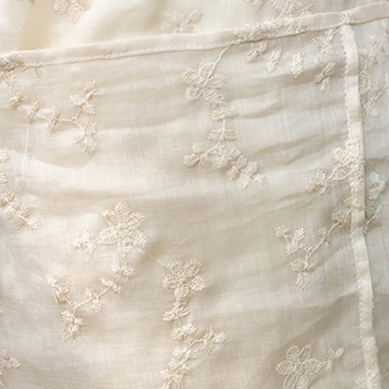 Robe mi - longue décontractée brodée à col oblique et manches mi-longues en ramie avec poches - image 8