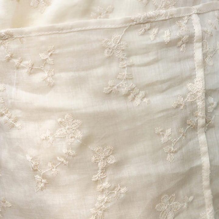 Robe mi - longue décontractée brodée à col oblique et manches mi-longues en ramie avec poches - image 8