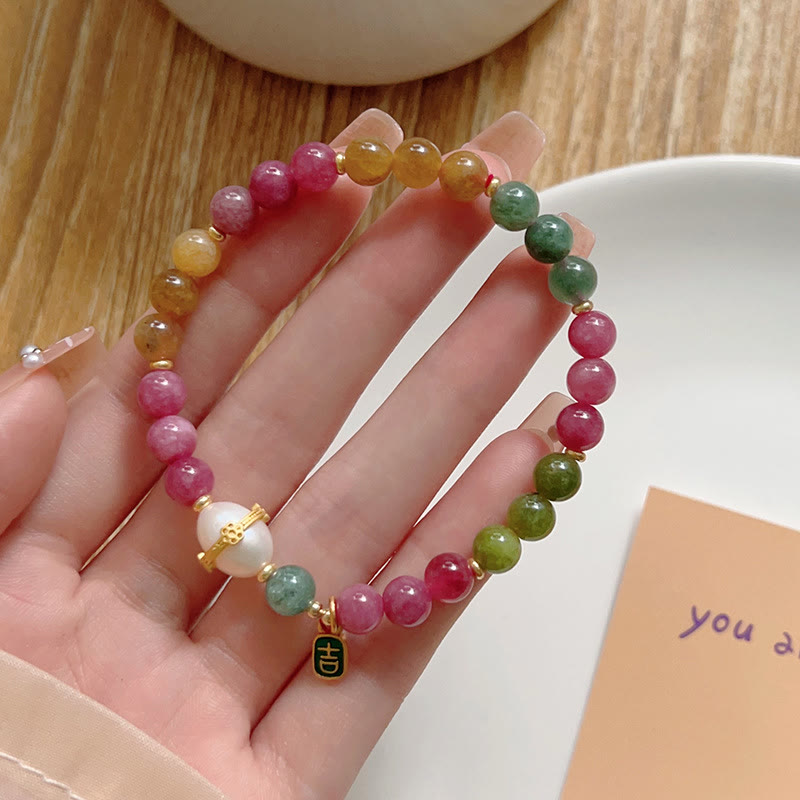 Bracelet porte-bonheur en tourmaline colorée avec Buddha Stones et chat positif - Tourmaline (tour de poignet : 14-16 cm) - image 12
