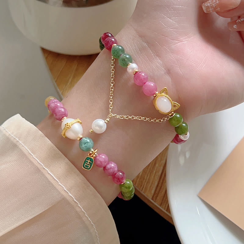 Bracelet porte-bonheur en tourmaline colorée avec Buddha Stones et chat positif - image 16