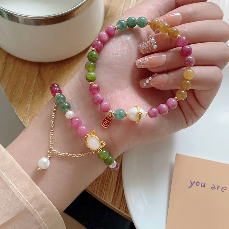 Bracelet porte-bonheur en tourmaline colorée avec Buddha Stones et chat positif - image 17