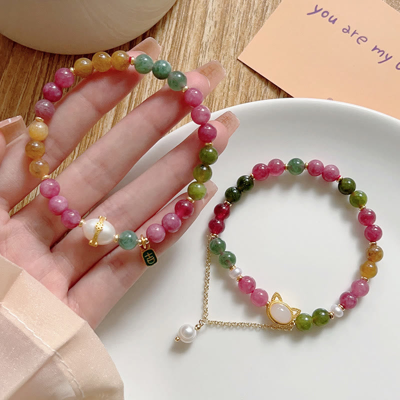 Bracelet porte-bonheur en tourmaline colorée avec Buddha Stones et chat positif - image 13