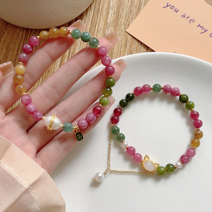 Bracelet porte-bonheur en tourmaline colorée avec Buddha Stones et chat positif - image 13