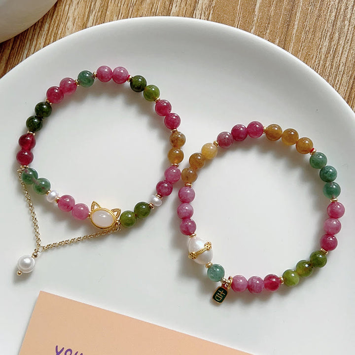 Bracelet porte-bonheur en tourmaline colorée avec Buddha Stones et chat positif - image 14