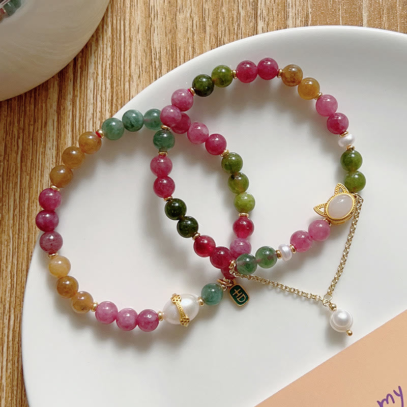 Bracelet porte-bonheur en tourmaline colorée avec Buddha Stones et chat positif - image 15
