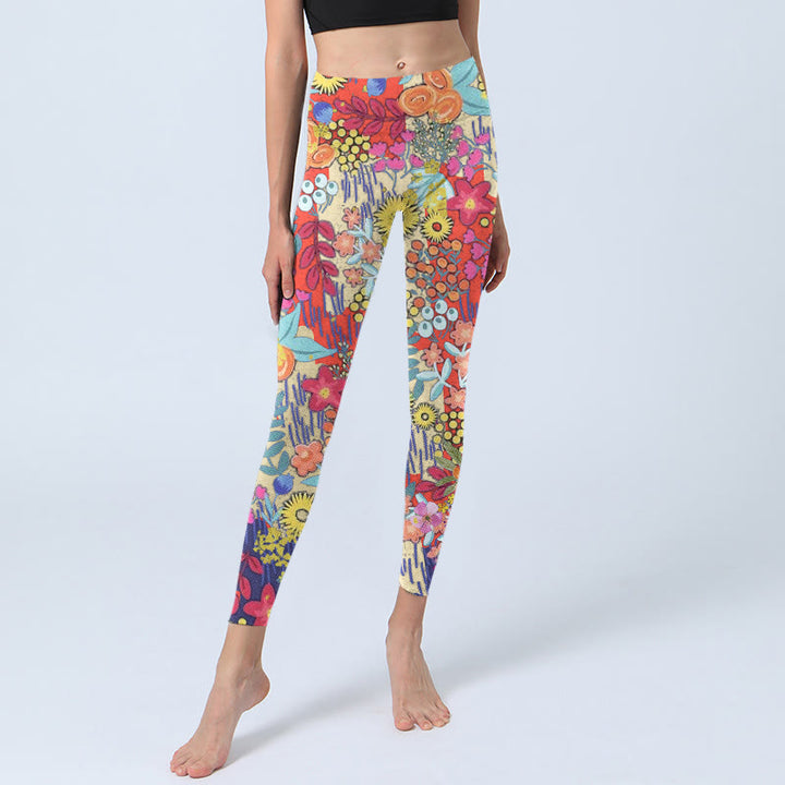 Leggings de fitness et de gym imprimés de Buddha Stones et de fleurs colorées et de feuilles pour femmes - image 6