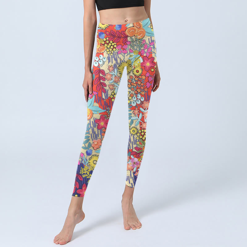 Leggings de fitness et de gym imprimés de Buddha Stones et de fleurs colorées et de feuilles pour femmes - image 5