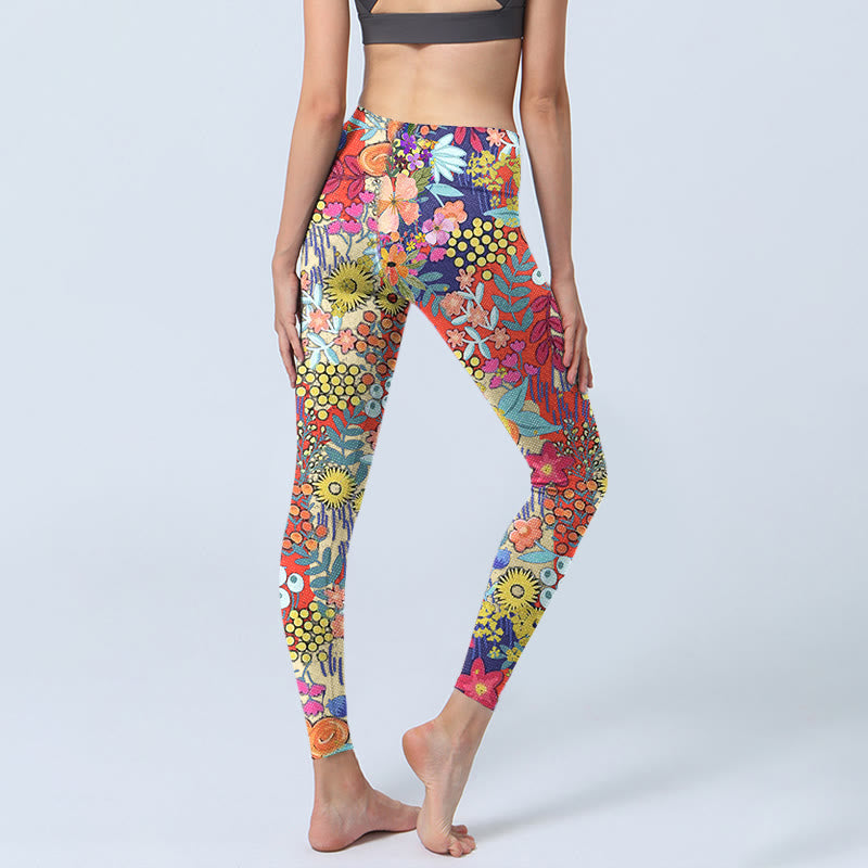 Leggings de fitness et de gym imprimés de Buddha Stones et de fleurs colorées et de feuilles pour femmes - image 4