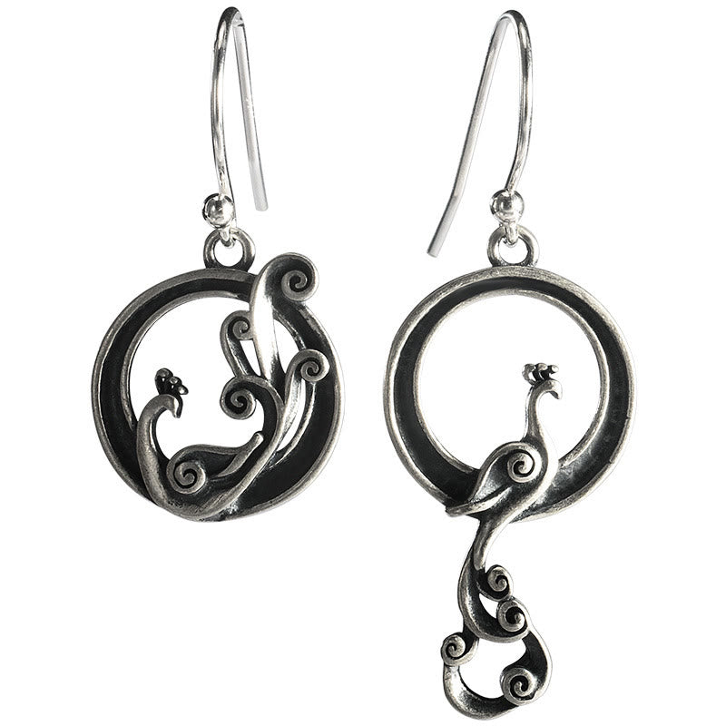 Boucles d'oreilles rondes asymétriques en argent sterling 925 avec Buddha Stones et motif paon porte-bonheur - image 7