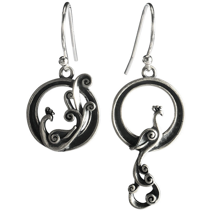 Boucles d'oreilles rondes asymétriques en argent sterling 925 avec Buddha Stones et motif paon porte-bonheur - image 7