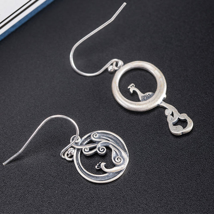 Boucles d'oreilles rondes asymétriques en argent sterling 925 avec Buddha Stones et motif paon porte-bonheur - image 2