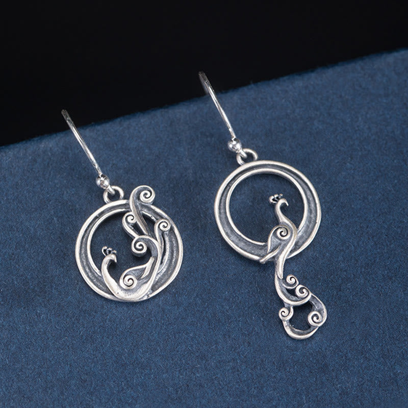Boucles d'oreilles rondes asymétriques en argent sterling 925 avec Buddha Stones et motif paon porte-bonheur - image 6