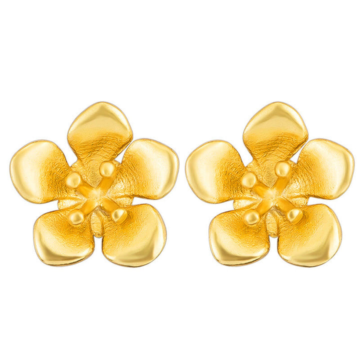 Boucles d'oreilles en argent sterling 925 avec Buddha Stones et fleur de pêcher dorée