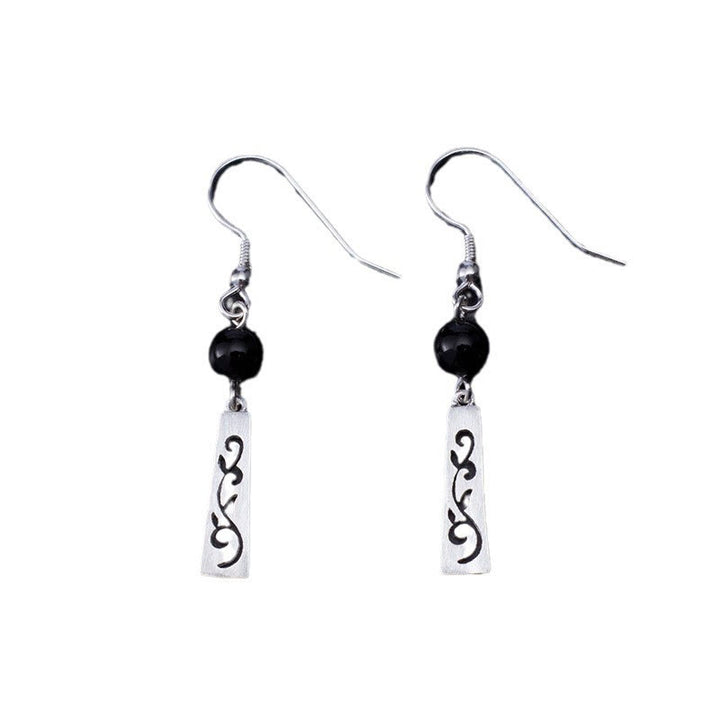 Buddha Stones Boucles d'oreilles pendantes en argent sterling 925 avec onyx noir et vigne creuse